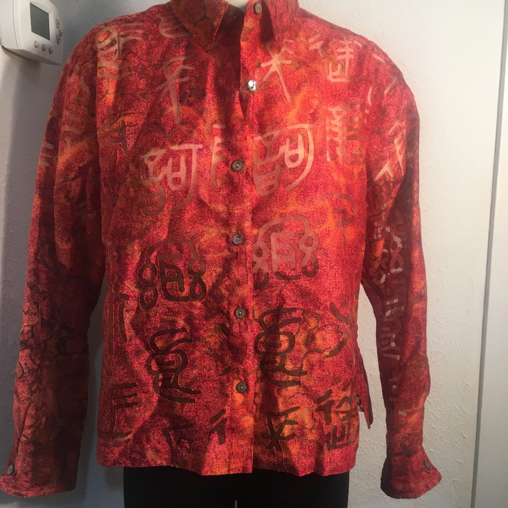 Chico's Sheer Burn Out Linen Blend Blouse Size M